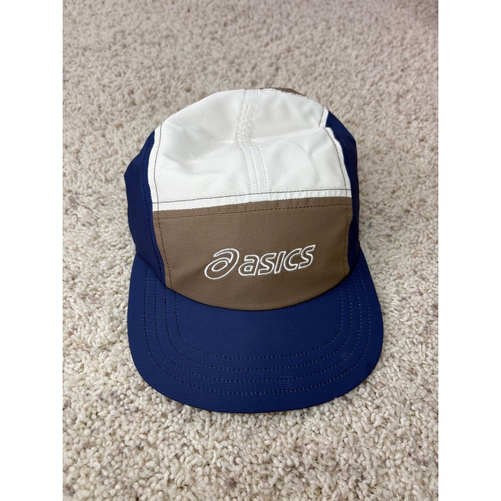 NWT Asics 5 Panel Cap One Size Blue White Brown 3013B004 Running Hat NWT